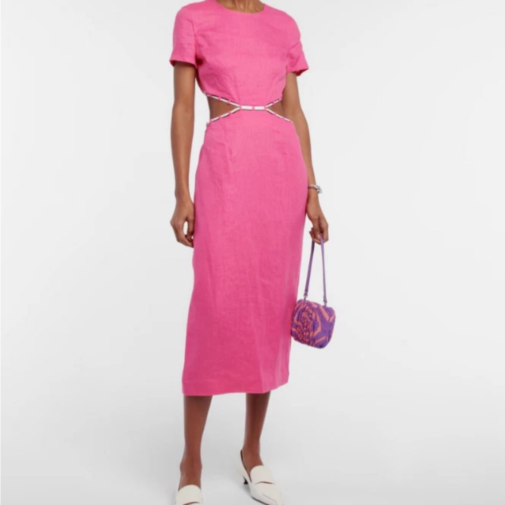 STAUD Pink Matteo cutout linen midi dress / 0